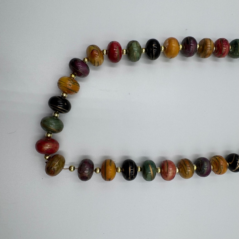 Vintage Beaded Necklace Women Multicolor Boho Gold Accents - Picture 3 of 6